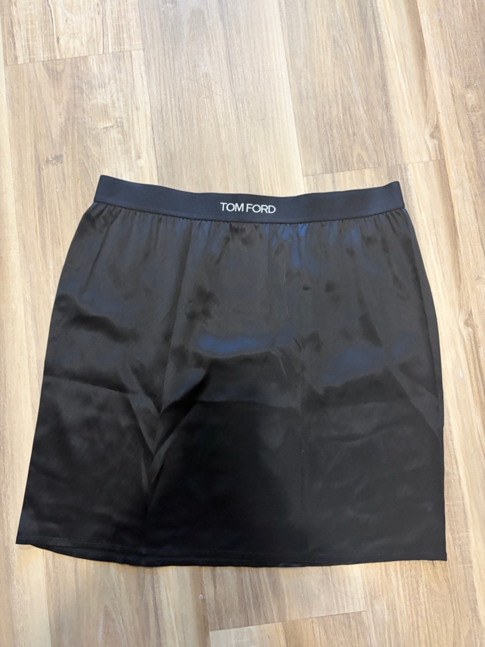 Tom Ford Black Satin Mini Skirt with Branded Waistband